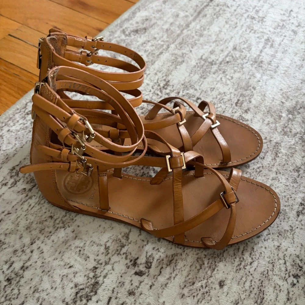 Tory‎ Burch Lucas Gladiator Sandals Leather Browen Women's Size 7.5 M